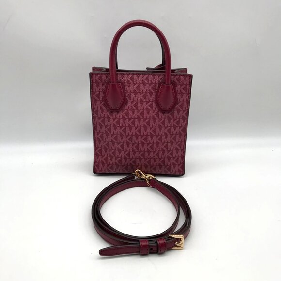 Michael Kors Dark Cherry Monogram Mini Mercer Crossbody Bag - Picture 2 of 10